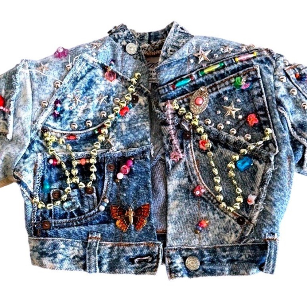Vintage 1987 Tony Alamo of Nashville Denim Jacket Kids Hand Beaded Studded 2T/3T